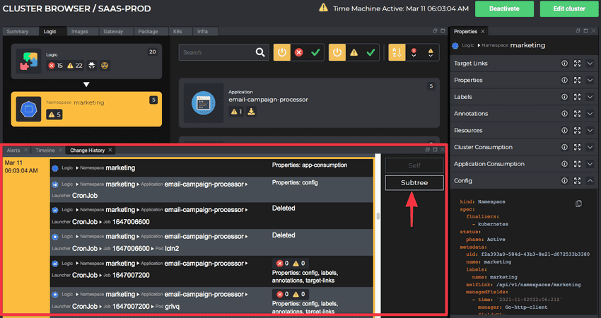 Kubevious Change History Subtree Active